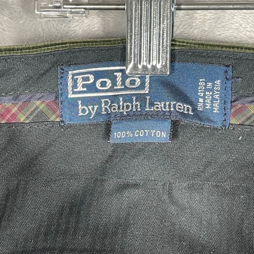 Polo Ralph Lauren Mens Olive Green Corduroy Trousers Adjustable Waist 38x32